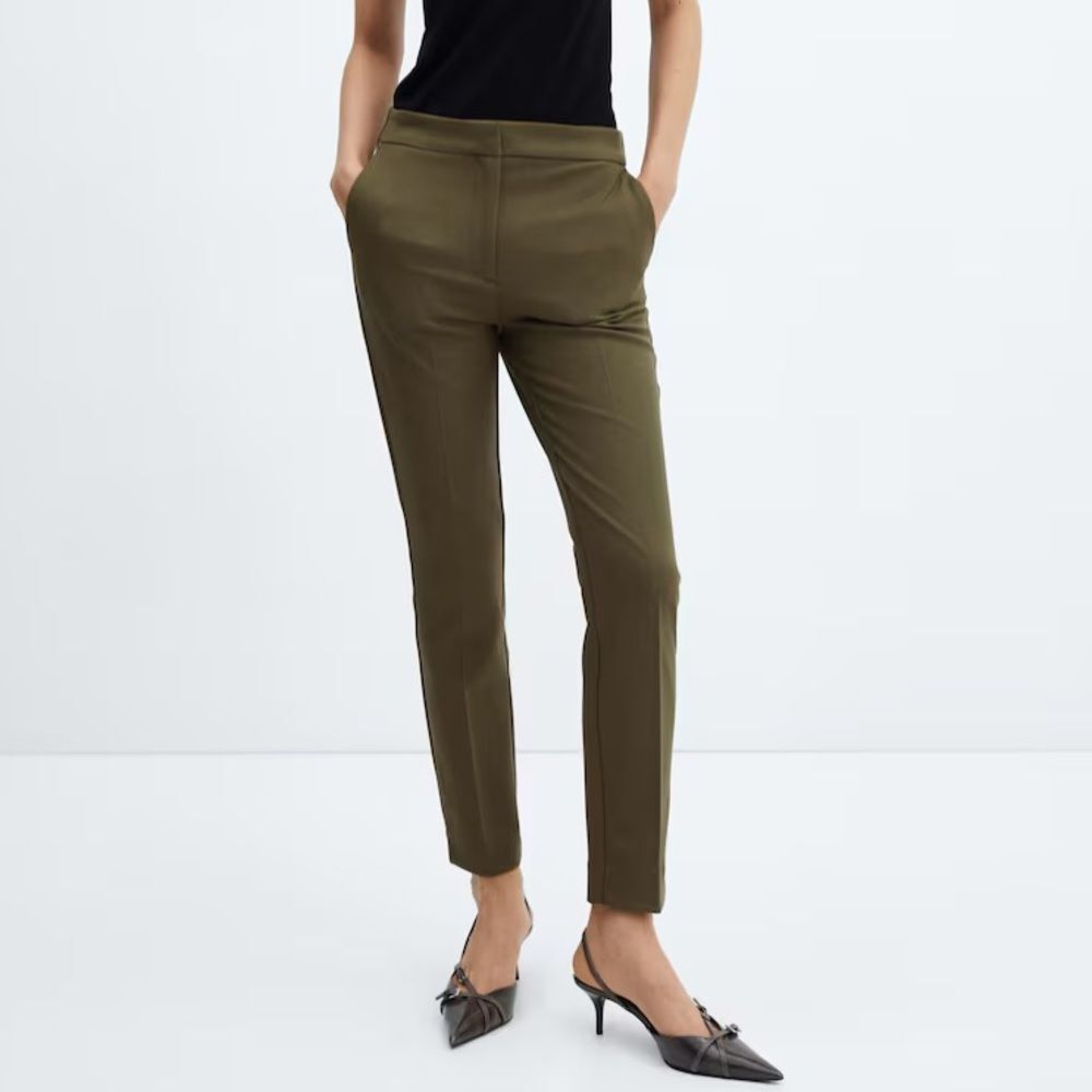 Mango Mid rise skinny olive green trouser dress pants
